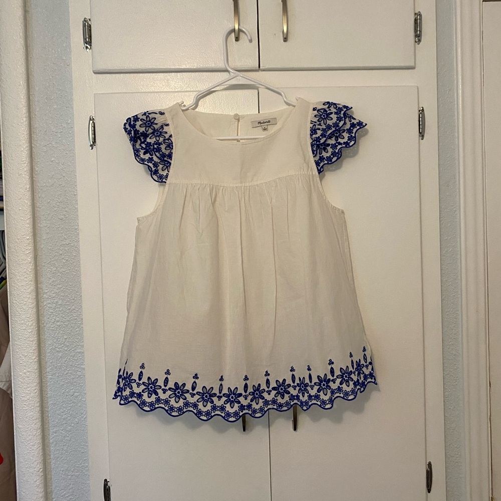 Madewell White and Blue Blouse